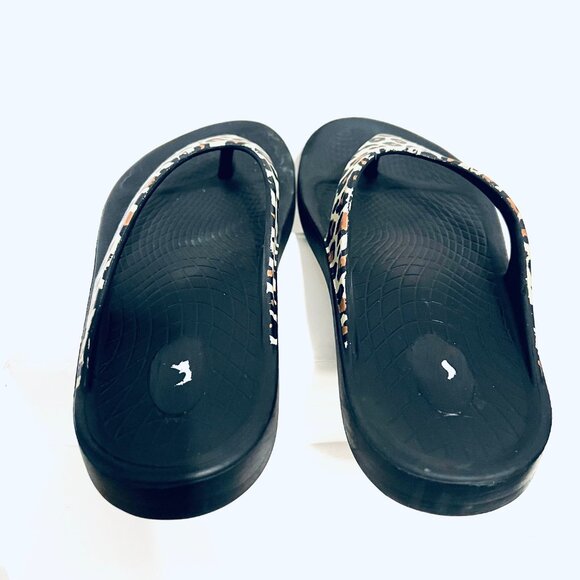 Reel Legends-Unisex-Black/Leopard Print Flip Flops-Arch Support-W 9, M 7-Comfy - Picture 11 of 16